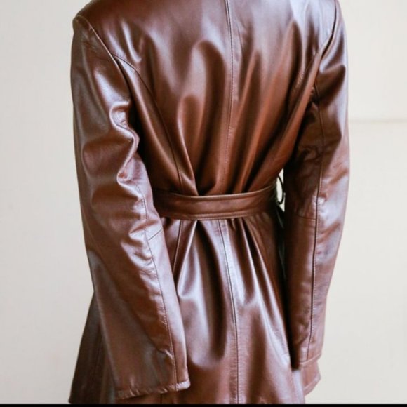 Vintage Chestnut Brown 70s Leather Belted Coat (RELISTED) - Picture 6 of 11